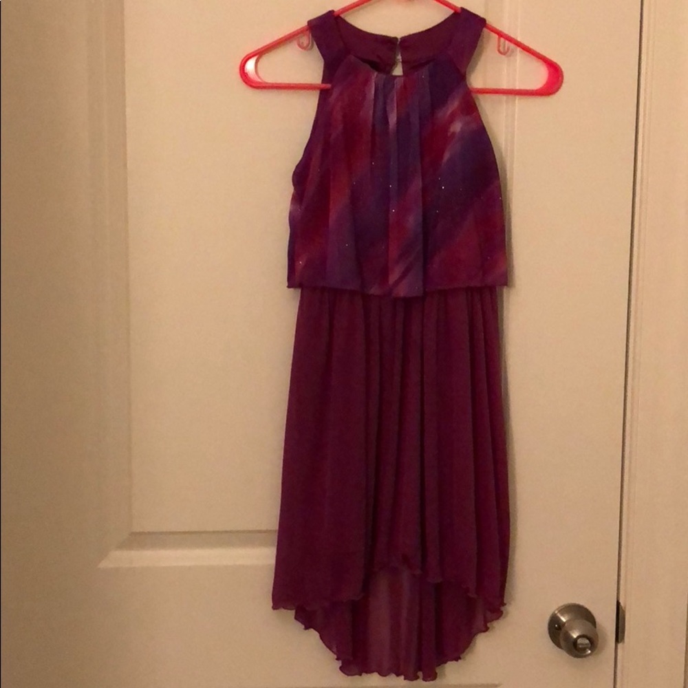 purple flowy high low dress